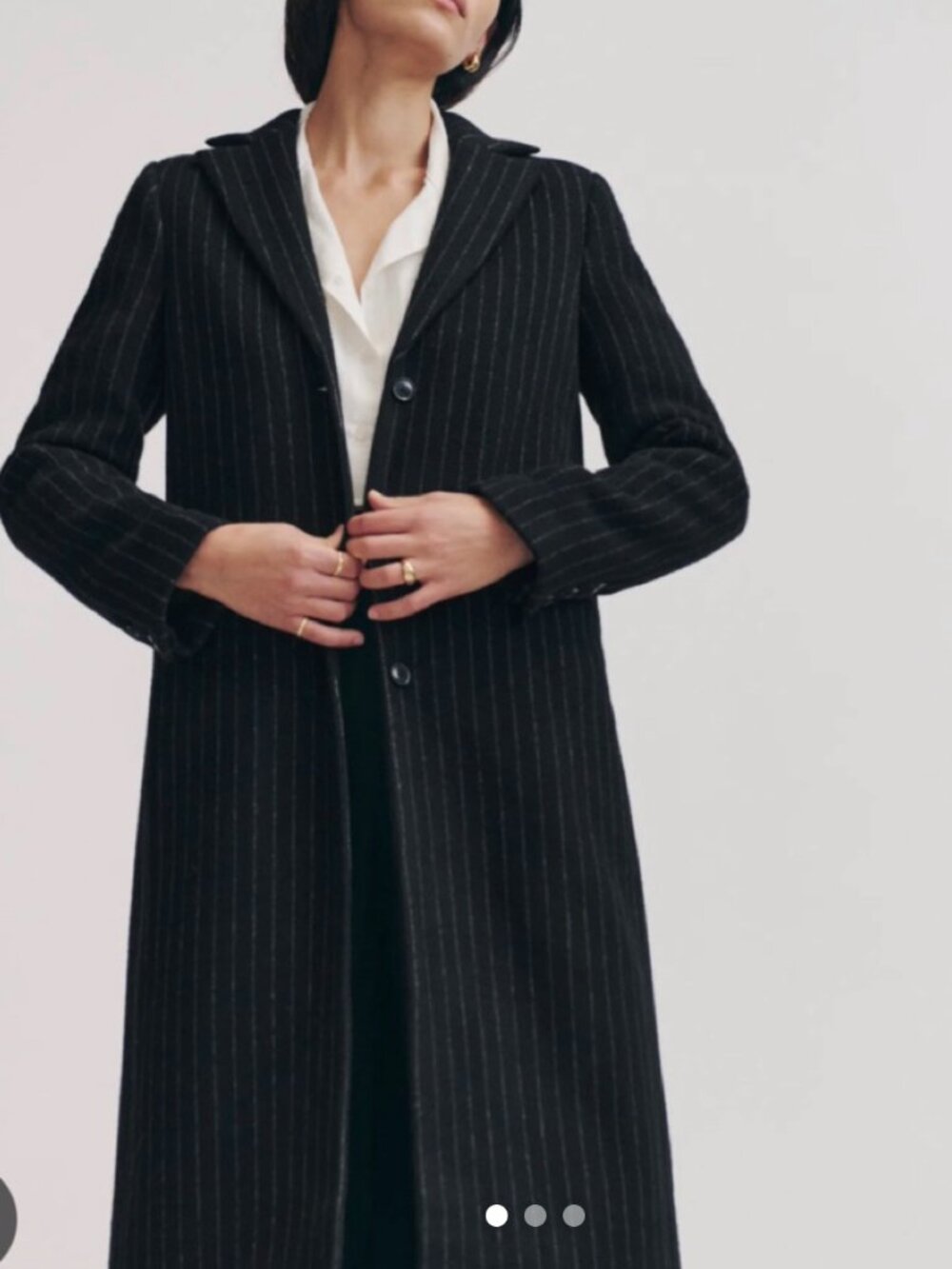 Reformation Wayne Pin Stripe Black Wool Overcoat